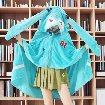 160x100cm Kawaii Hatsune Miku Multifunction Hooded Air Conditioning Blanket Soft And Warm…
