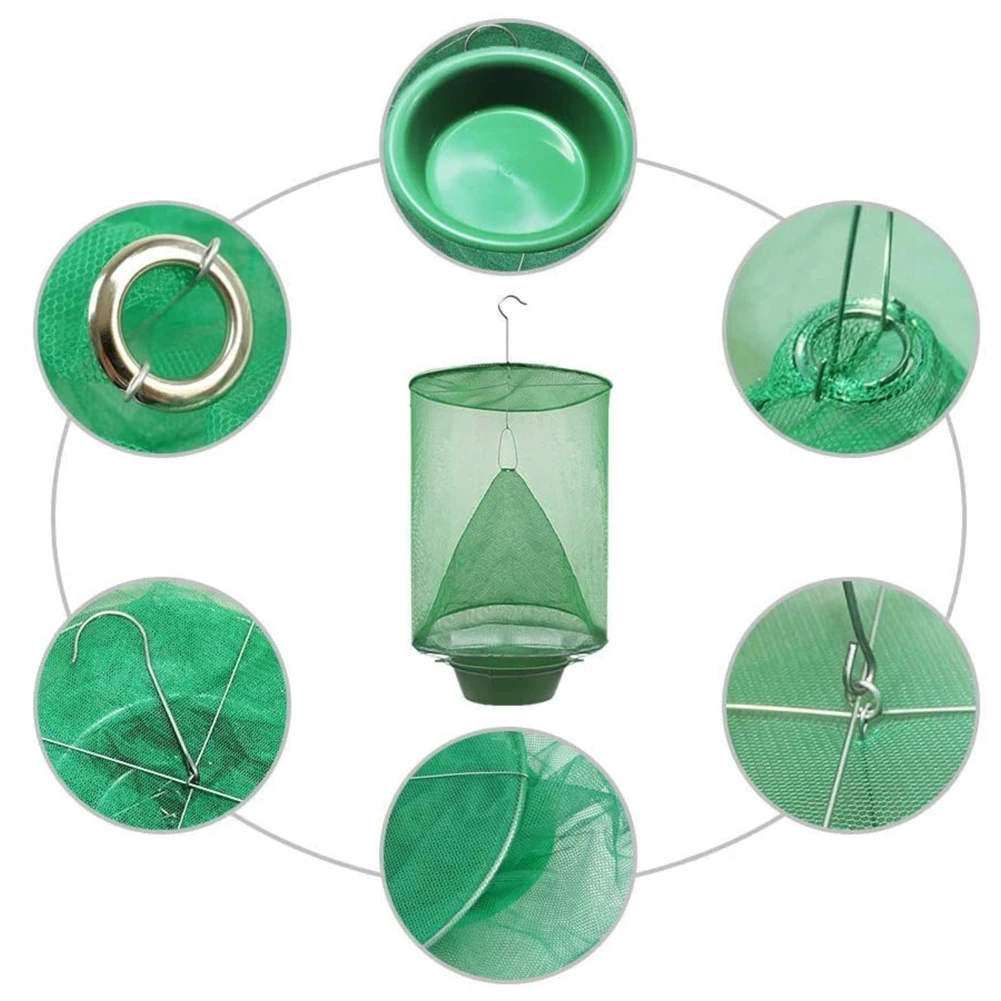 1-10PCS Reusable Hanging Fly Catcher Killer Flies Flytrap Cage Net Trap Pest Control Garden Hanging Flycatcher for Courtyard