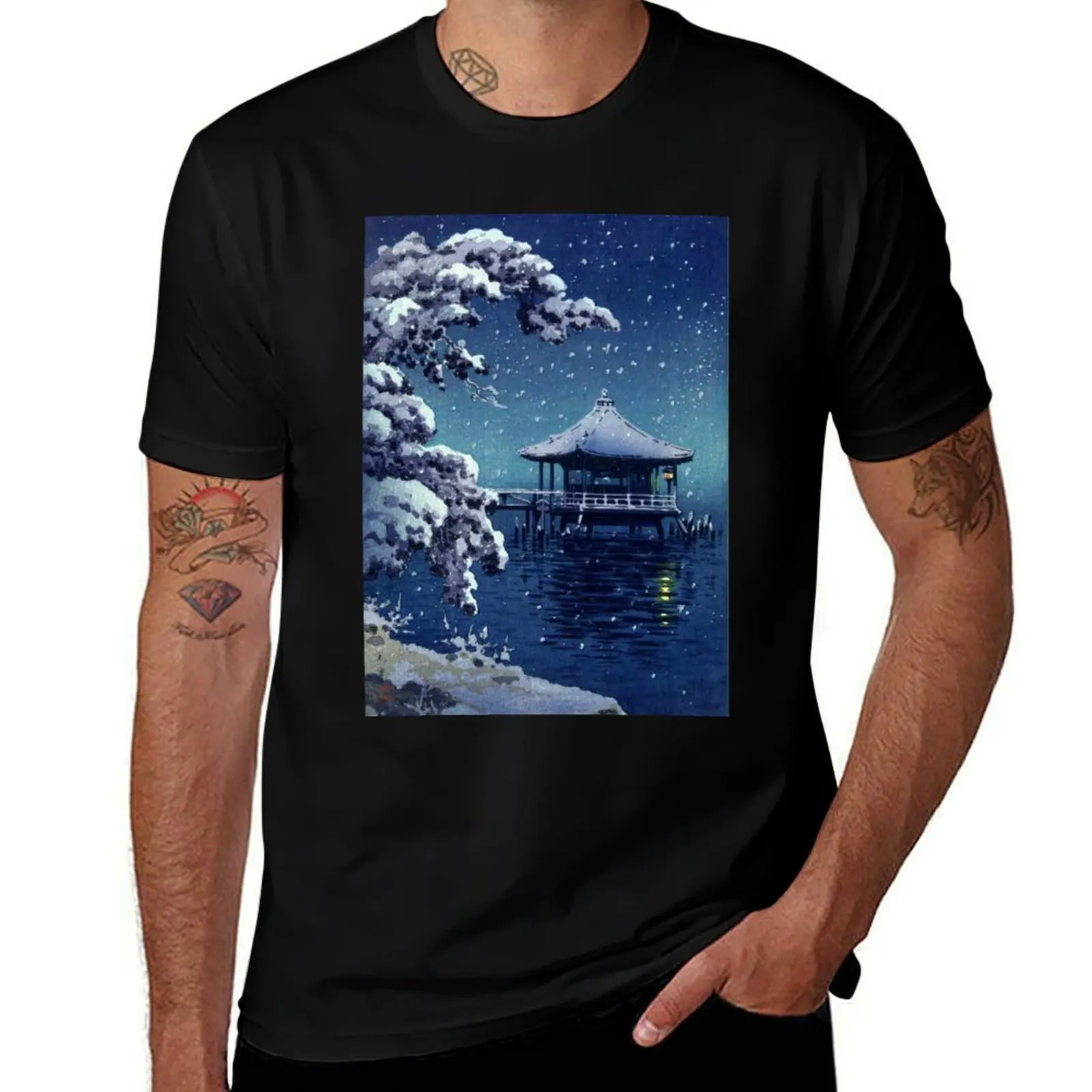 Tsuchiya Koitsu - Snow at the Ukimido, Katada T-Shirt Big Size Daily Wear T-Shirt