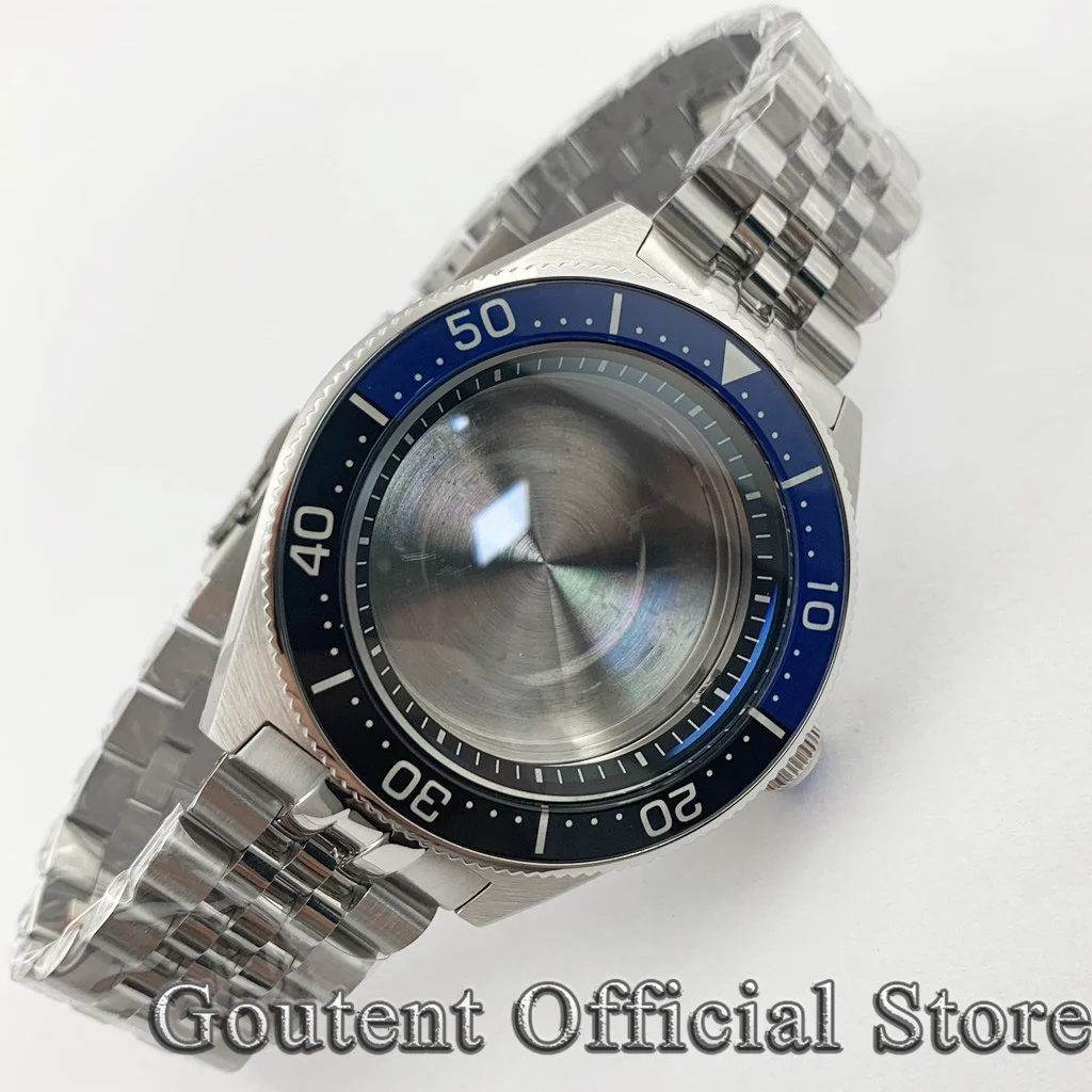 Goutent 43mm Silver Watch Case Strap Domed Sapphire Glass Luminous Ceramic Bezel 200 meters waterproof Fit NH35 NH36 Movement