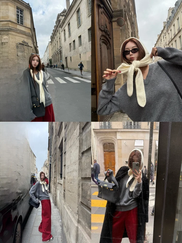 

Женская трикотажная кофта Yangzifan с V-образным вырезом, 50% шерсть, свободный крой, для ношения под одеждой, зимняя, модная, повседневная, прямого кроя, с длинным рукавом, термотоп