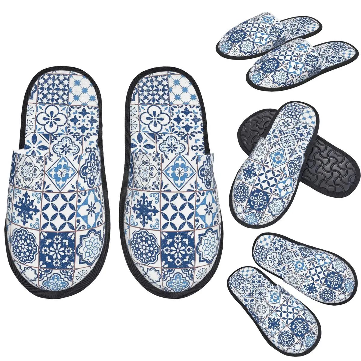 

Португальские тапочки Azulejos на заказ, теплые мягкие женские домашние тапочки из пены с эффектом памяти, домашняя пушистая обувь
