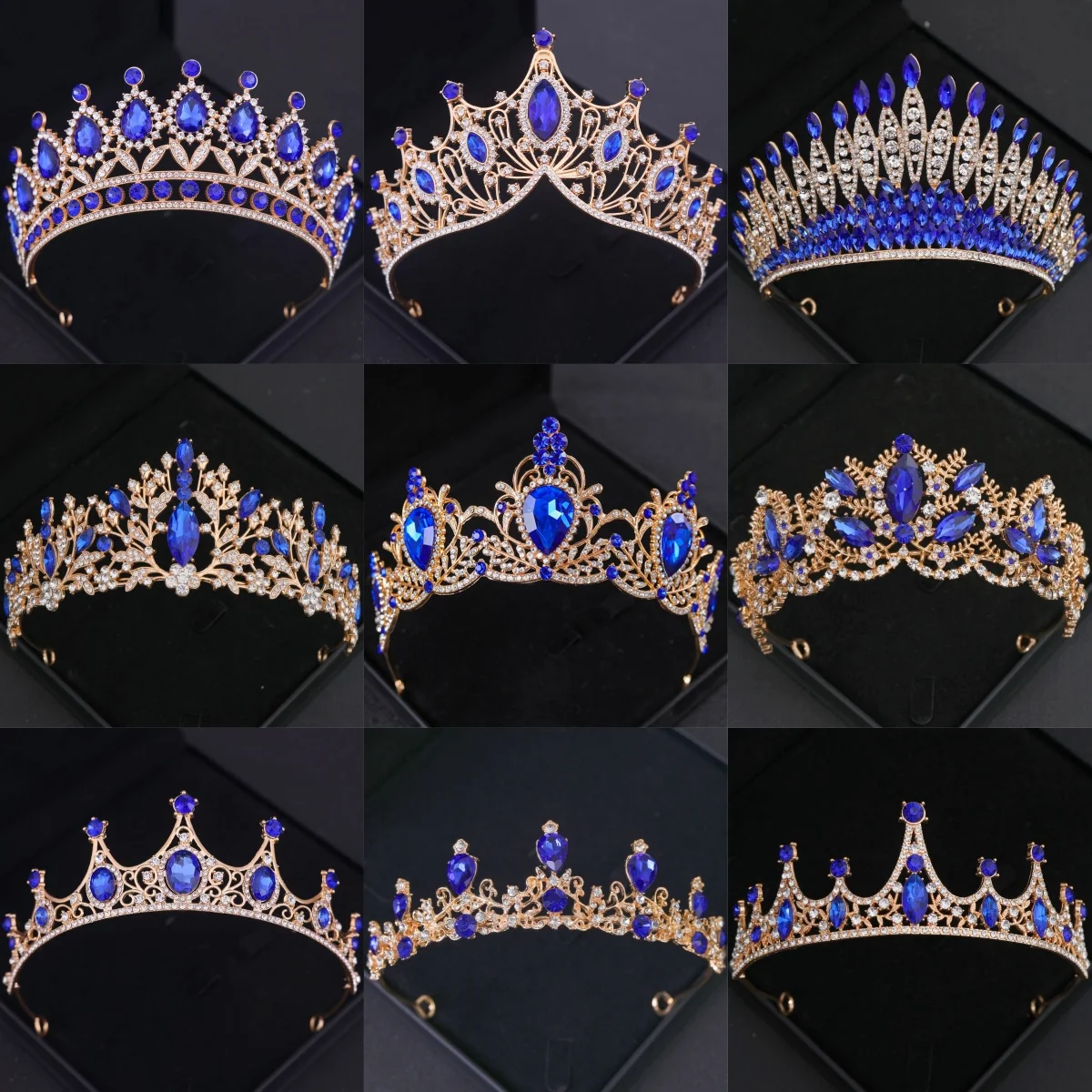 女性のための青いラインストーンティアラと王冠,プリンセスクリスタルティアラ,ウェディングアクセサリー,ジュエリーギフト