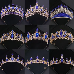 Blue Rhinestone Tiaras And Crowns Crystal Princess Diadem Women Tiara Crown Bridal Wedding Hair Accessories Jewelry Crown Gifts