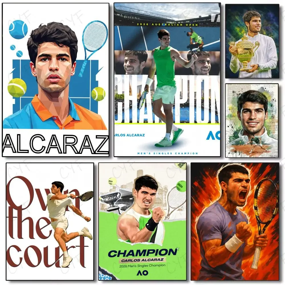 Carlos Alcaraz Dynamic Tennis Prodigy Poster Painting Wall Art Mural for Living Room Home Decor and Gifts