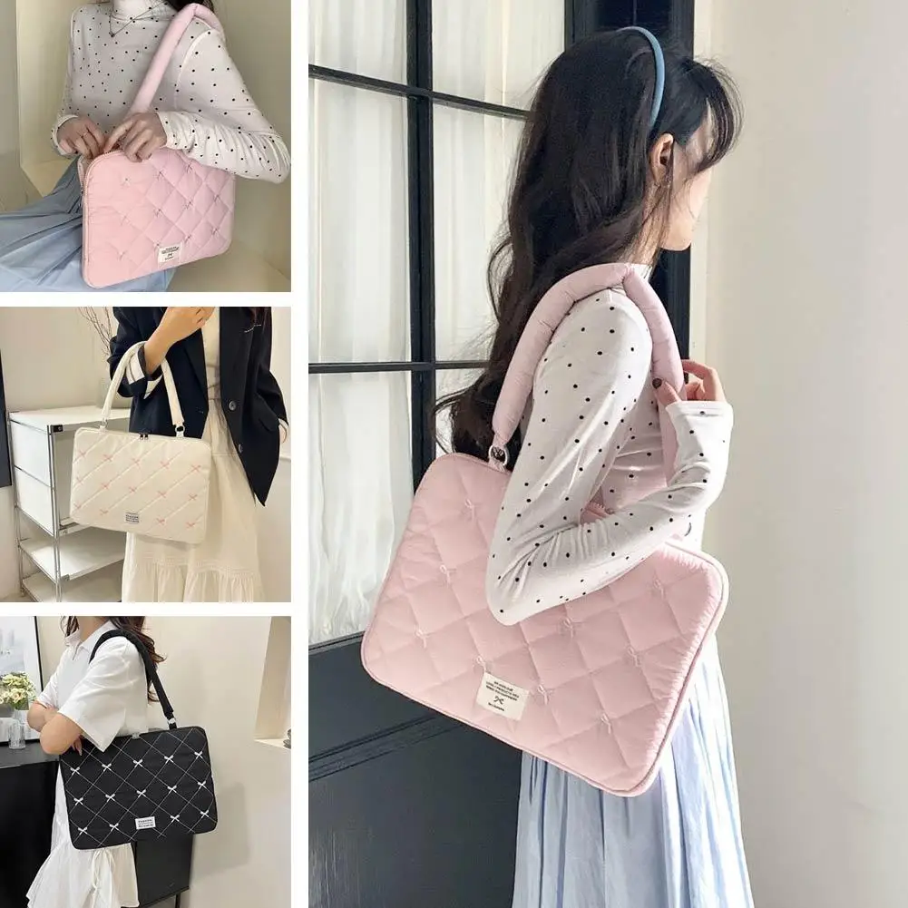 NEW Cute Bow Embroidered Laptop Sleeve Bag 13 14 15 15.6 16 Inch Portable Shoulder Handbag Fashion Notebook Case For Women