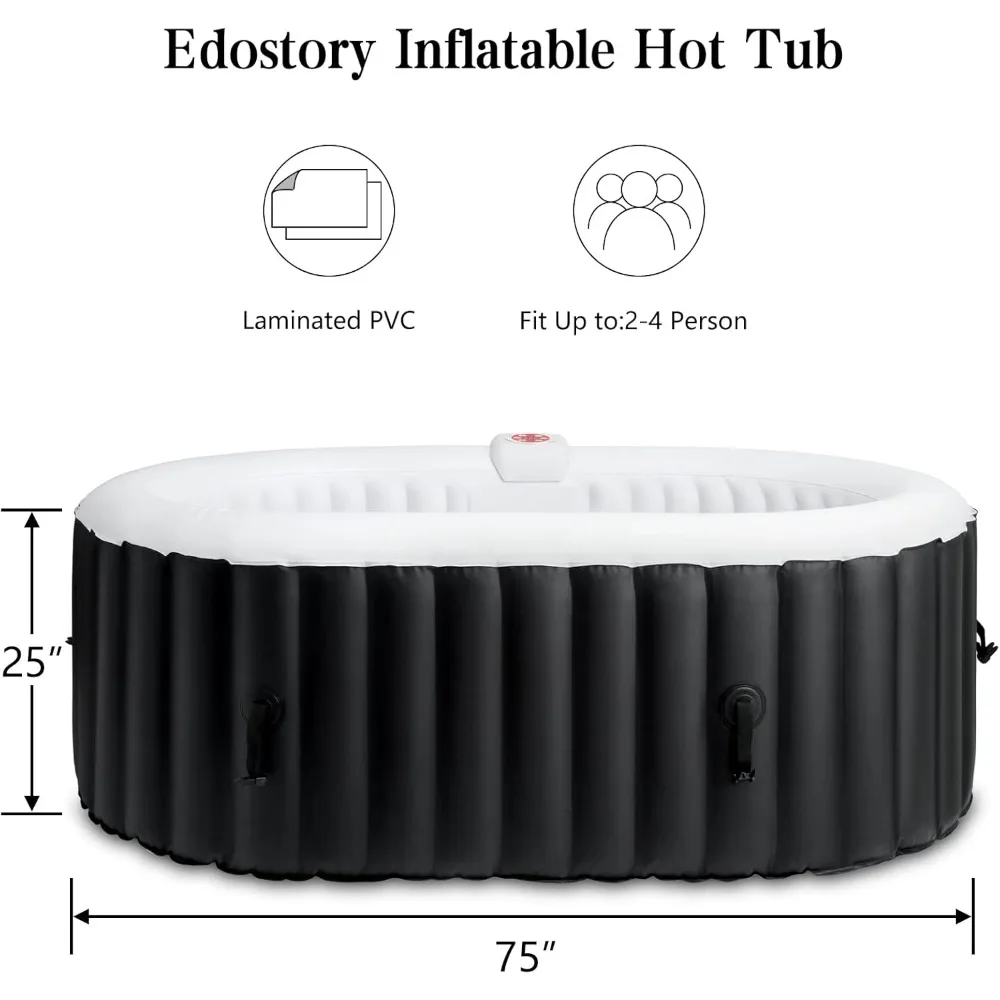 Outdoor Hot Tub with 90 Bubbles Jets, 2 Filter Cartridges, Built-in Pump, Side Table and Tub Cover, 2-4 Person Portable Hot Tub