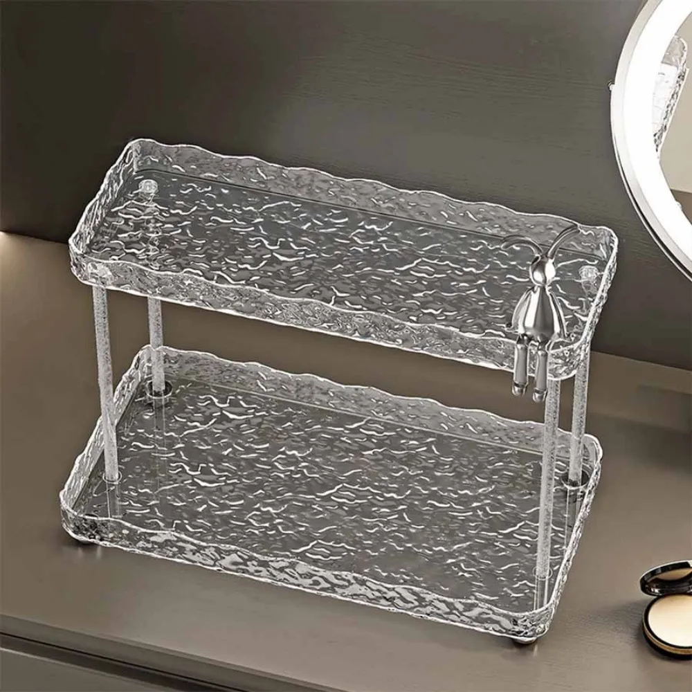 

Plastic 2-Tier Vanity Desktop Shelf Large Capacity Space Saving Vanity Storage Rack Cute Bunny Skincare Organizer Girl's Room
