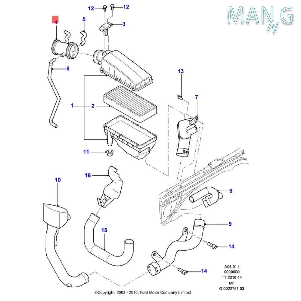 Впускной шланг двигателя 1S719C623BE для Ford Mondeo mk3 2004-2007 2,5