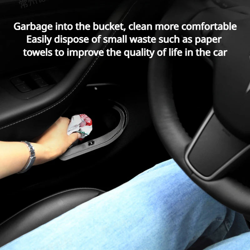 For Tesla Model Y Door Trash Bin Center Control Rear Storage Box Garbage Can Waste Container Organizer Car Interior Accessories