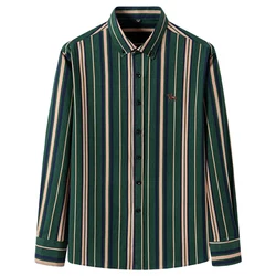 2024 new autumn men's long-sleeved plaid striped100% cotton Oxford spinning chest embroidery regular fit button work shirt S~6XL