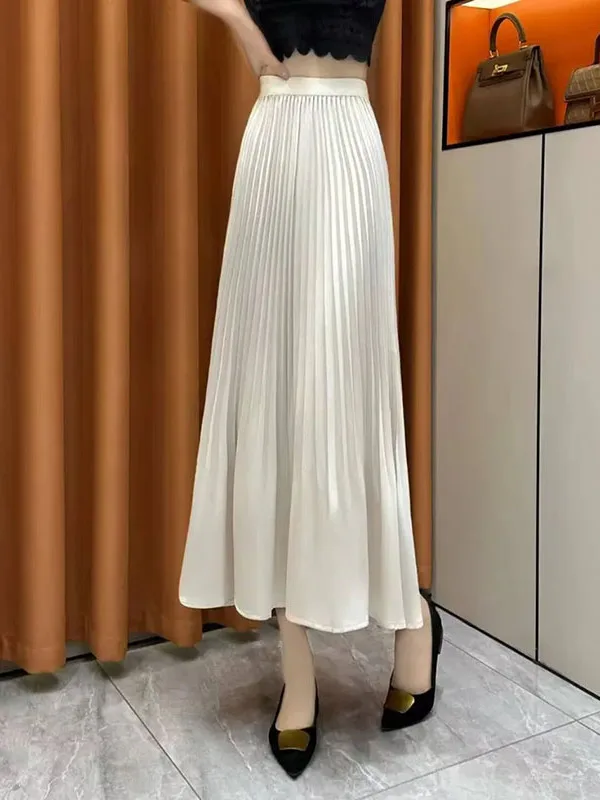 Ele iny Plissierter Rock Damen Hochgeschnittener Schlankmachender Hüftbedeckender A-Linien-Rock für den Alltag Eleganter Midi-Rock