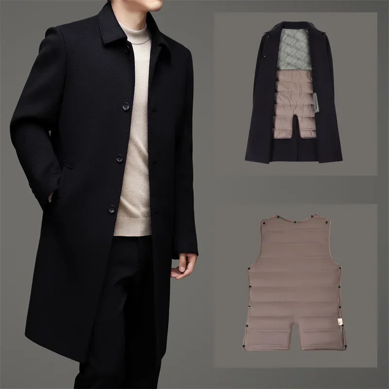 Luxury Designer Clothing Men's Coats High-end Men's Long Coat Winter Wool Coat Down Jacket Winter  Heating Windproof Goose Down