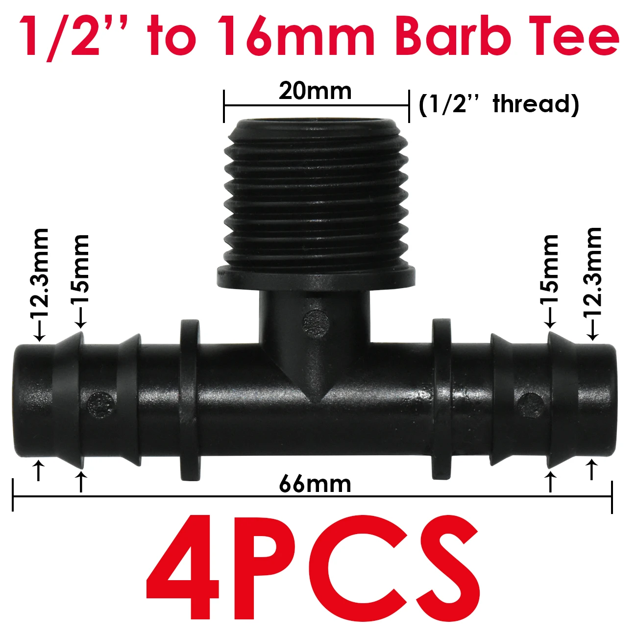 4pcs/Pack  Barb Tee Connector Adapter Tubing Joints 1/2