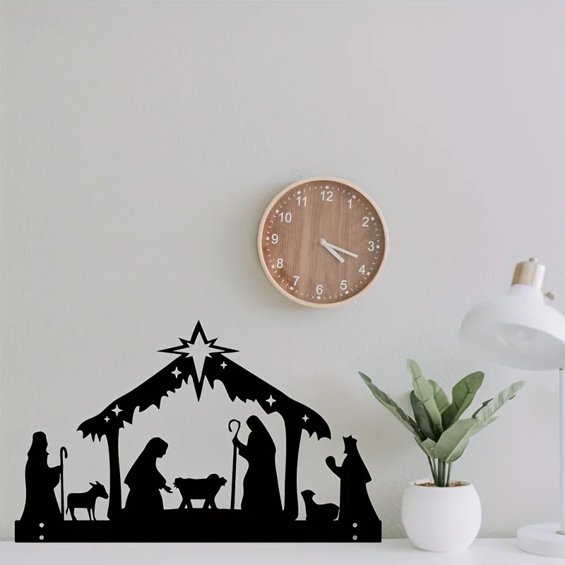 Metal Outdoor Silhouette Nativity Garden Lawn Garden Logo Decoration With Metal Pile, Halloween Christmas Eve Metal Craft