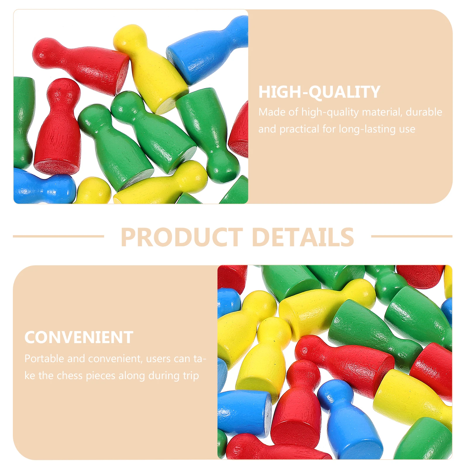 

48pcs Wooden Chess Pieces Yellow Extra Large Multicolor Game Pawns Ludo Accessories Green Red Board Flight Chessman Educational