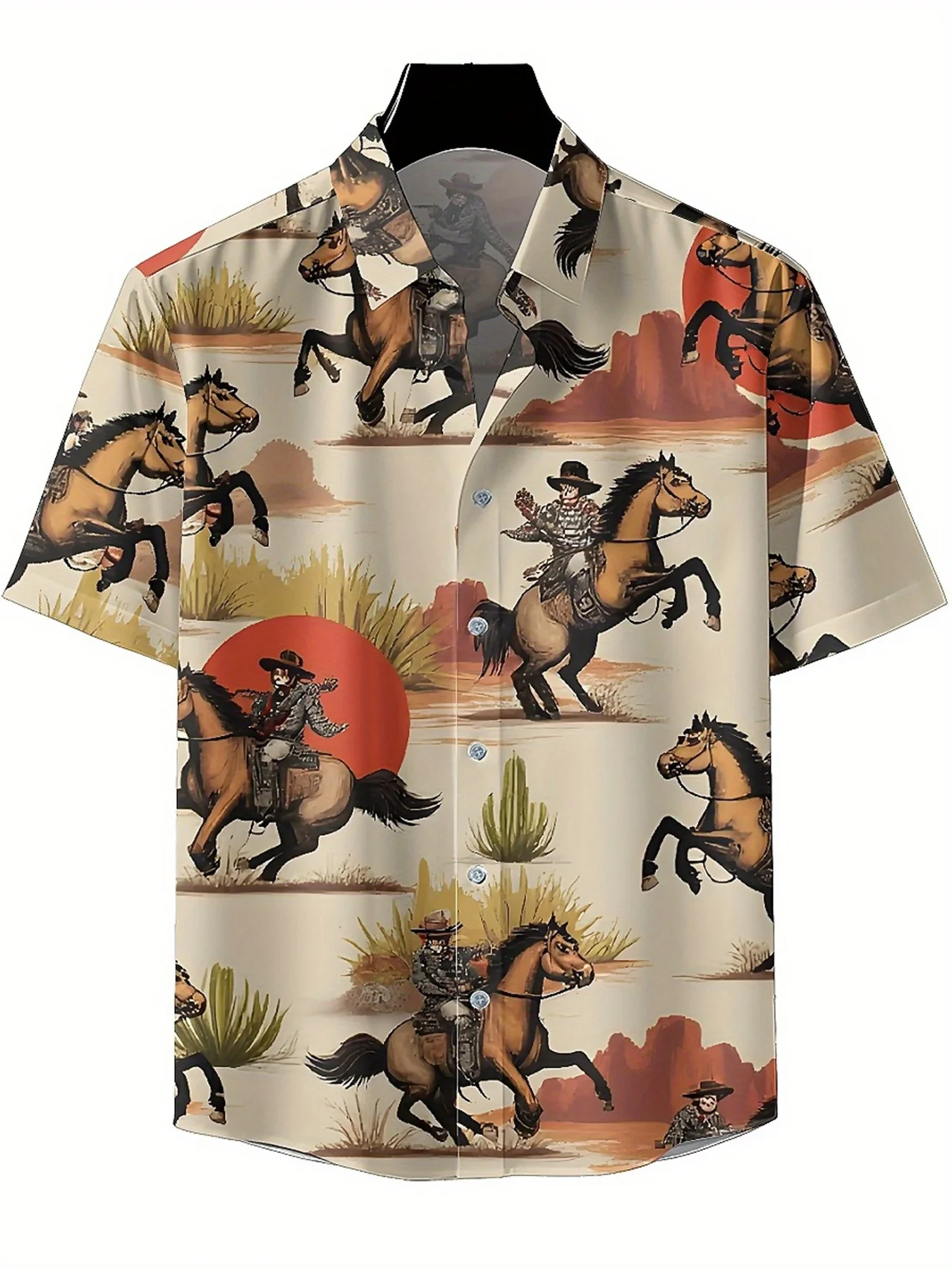 Men's Plus Size Hawaiian Shirts Western Cowboy Style Horse Riding Pattern, Summer Casual Tops, Outdoor and Party, Streetwear