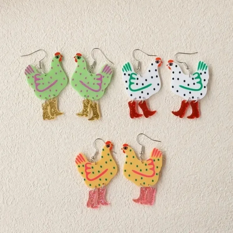 Funny Acrylic High Heels Chicken Hook Earrings for Women Creative Handmade DIY Earrings Cock Charm Jewelry Gift for Her