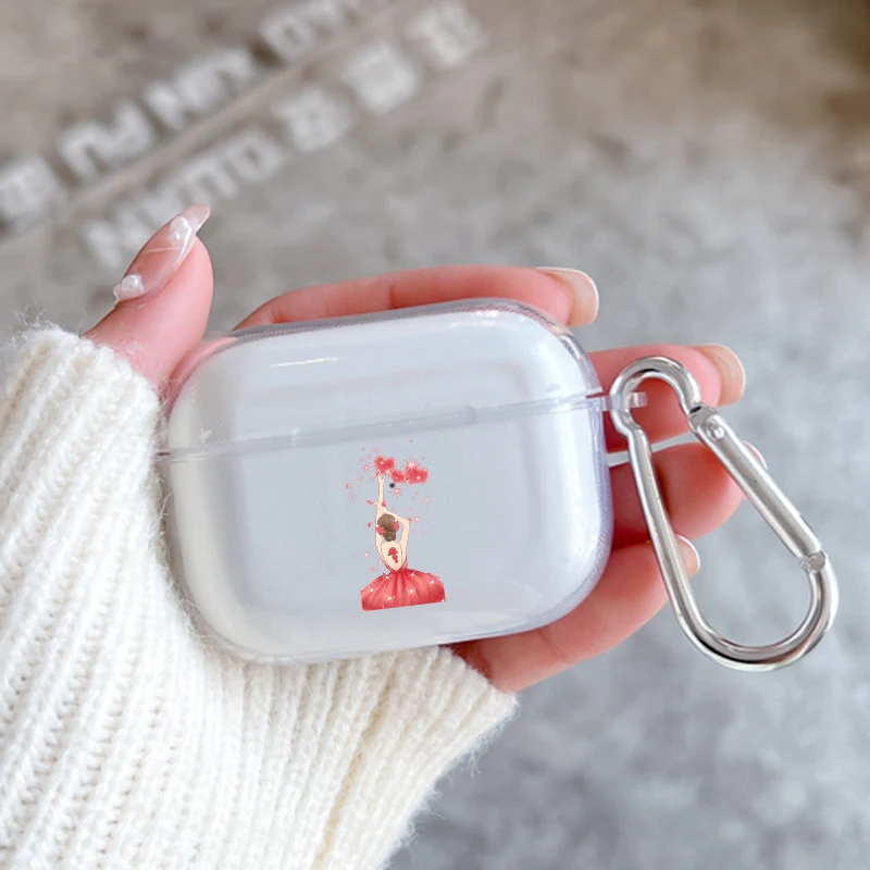 Earphone Case For Airpods 4 3 2 1 Pro3 Pro2 With Keychain Fashion Pretty Girl Evening Dress For Airpods 4 Charging Clear Cover