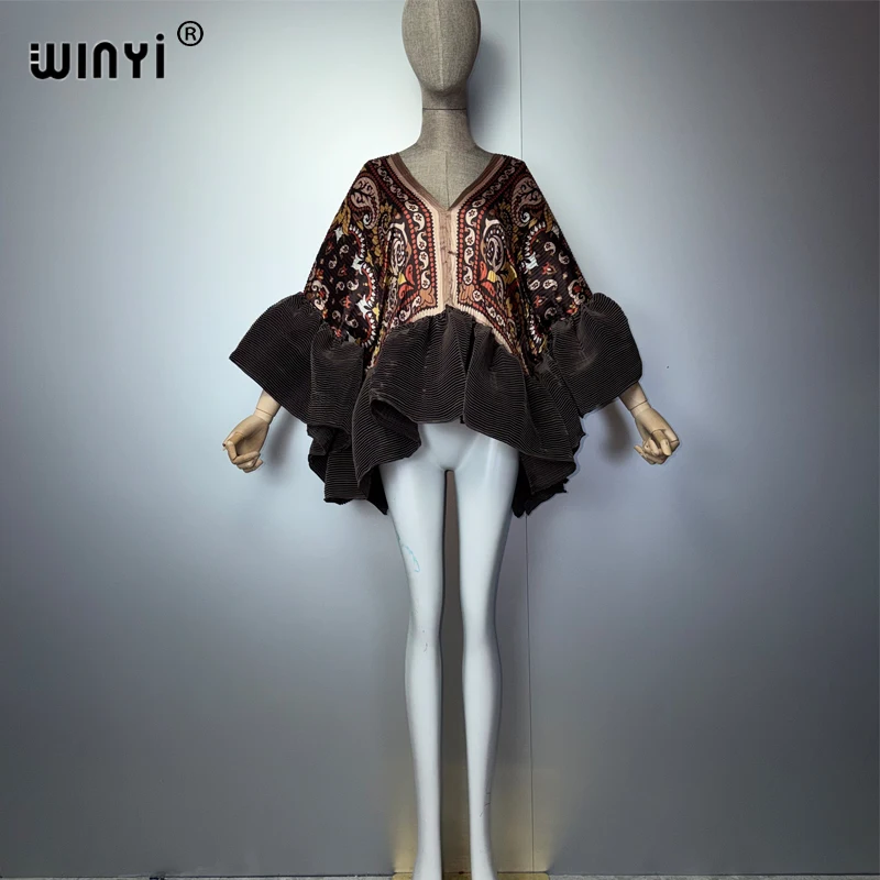 WINYI Women's Africa Pleated Elastic Casual Top Kawaii Jacket Summer Clothes Beach Cover up T-Shirts Evening Dress