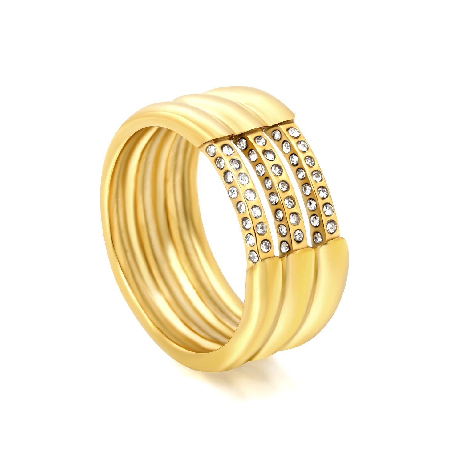 Fashionable Sainless Steel Three-row Zircon Ring Minimalist Accessory for Girls, Suitable for Parties and Dates Elegant Jewelry