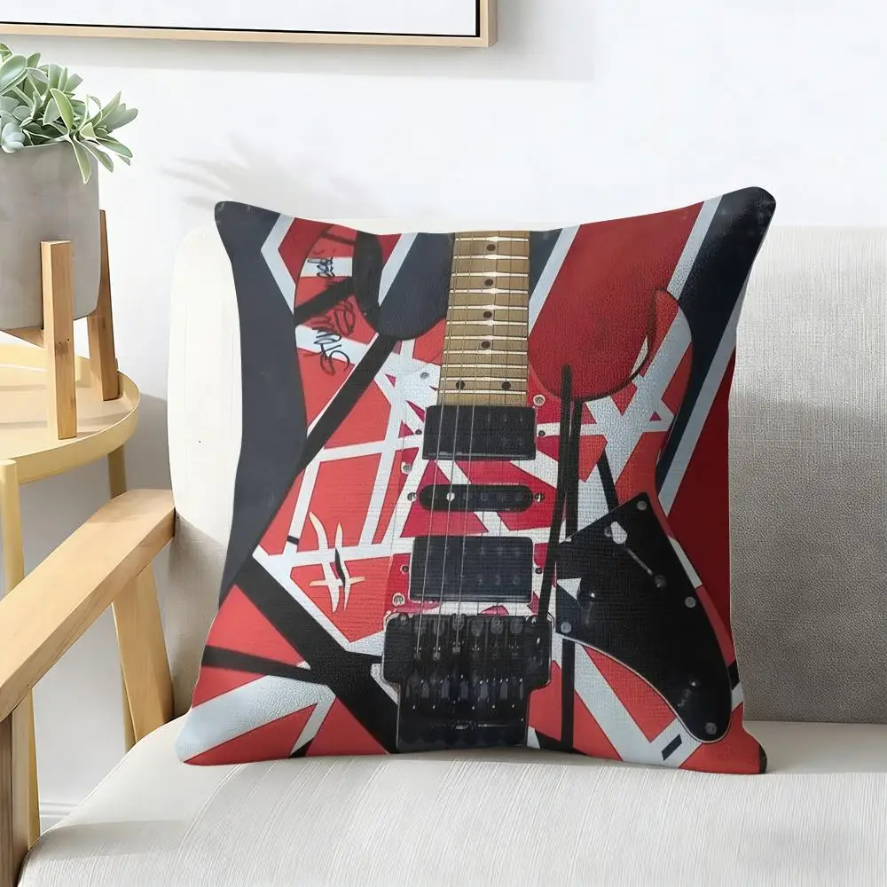 E-Eddie Van H-Halen Guitar Cushion Cover Natural Linen Organic Fabric Double-Sided Printing Breathable For Decor