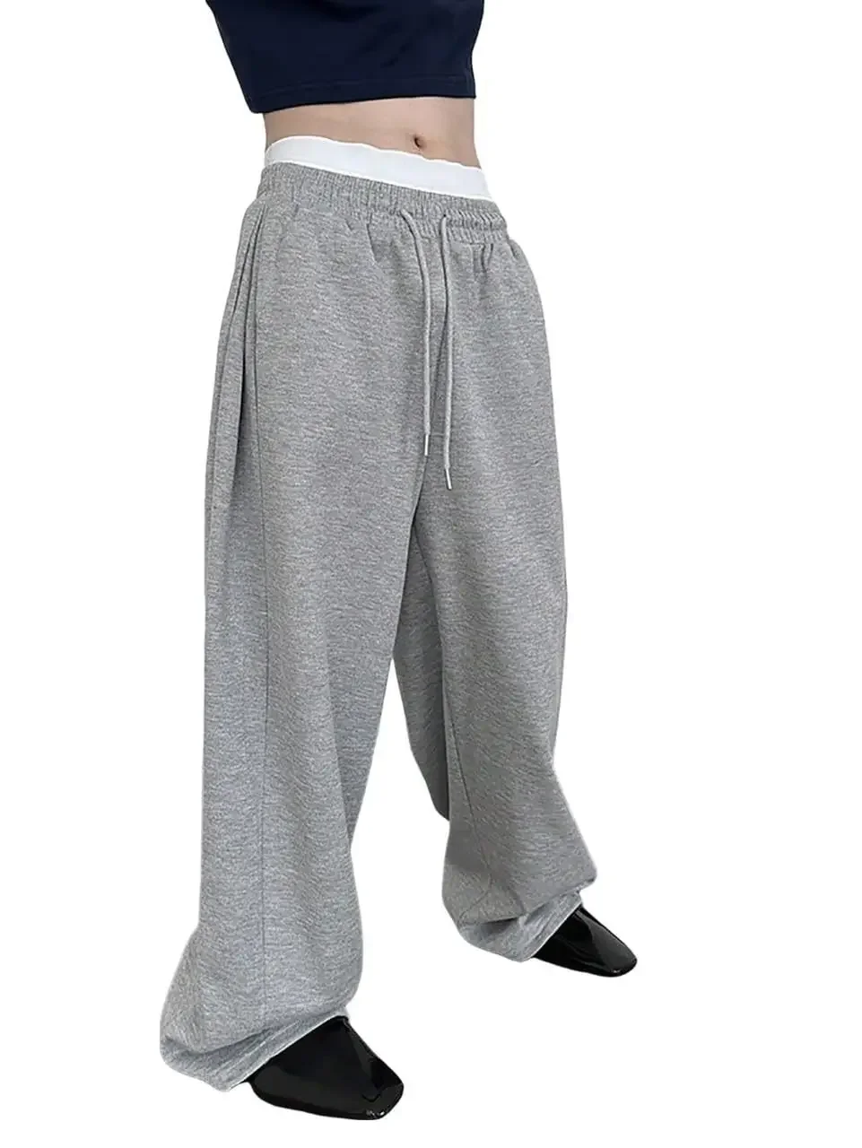 25 European and American men's waist trousers waist drawstring straight wide-leg loose trousers sports trousers pocket men pants
