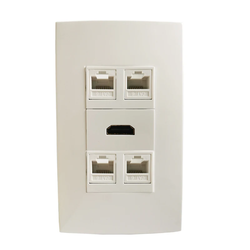 4 Ports CAT6 RJ45 Ethernet LAN Wall Panel Pass Through HDMI-Compatible Socket 120x70mm Faceplate For Network Connection