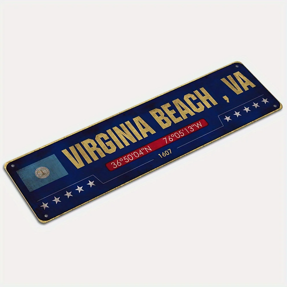 1pc Virginia Beach, VA Aluminum Sign Multipurpose Home, Bar, for Man Cave, Garage Decor, English Text, Durable Metal Wall Art