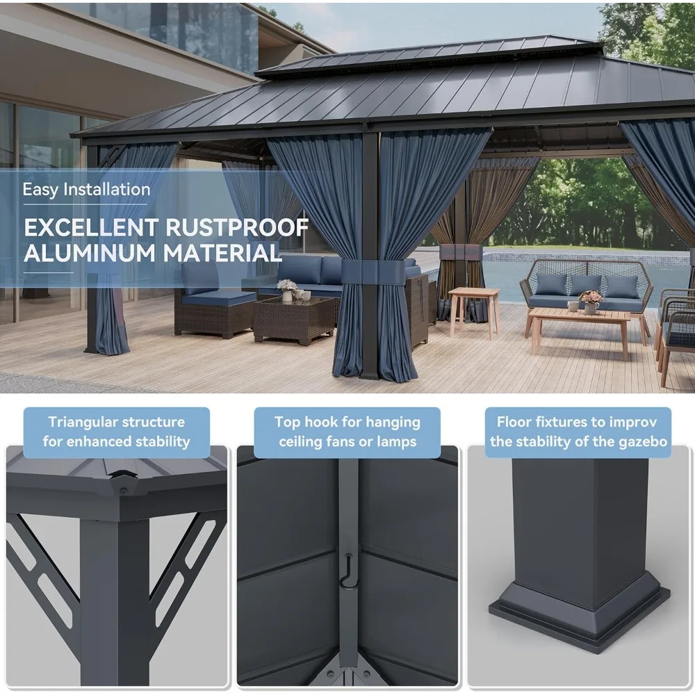 شرفة شرفة معدنية متينة مع سقف مزدوج وفولاذ مجلفن، مظلة خارجية مع ستائر وشبكة #3