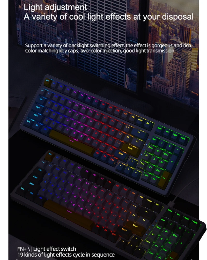 Imagem -04 - Teclado Mecânico Português Hot Swap 100 Teclas 98 Layout Espanhol Russo Coreano Árabe Teclado Mecânico Usb com Fio Rgb Backlight Ergonomia Design para Jogos Office k3 Max