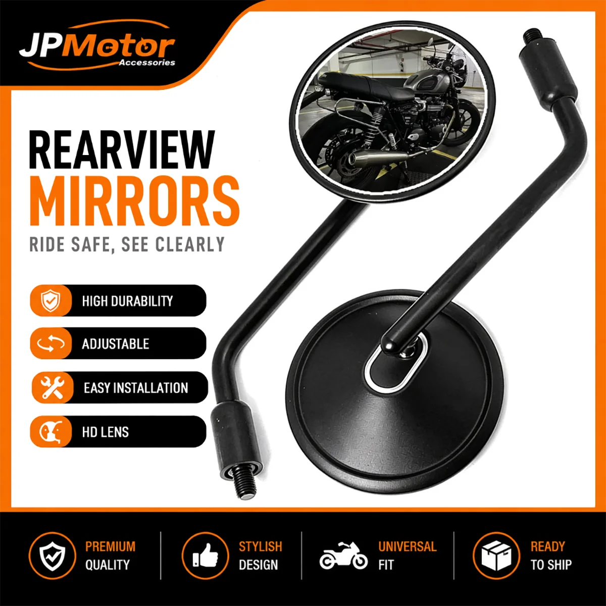 M10 Universal Motorcycle Mirrors Black Round Motorcycle Rearview Mirror Side Mirrors For Royal Enfield Z900rs Triumph Bonneville