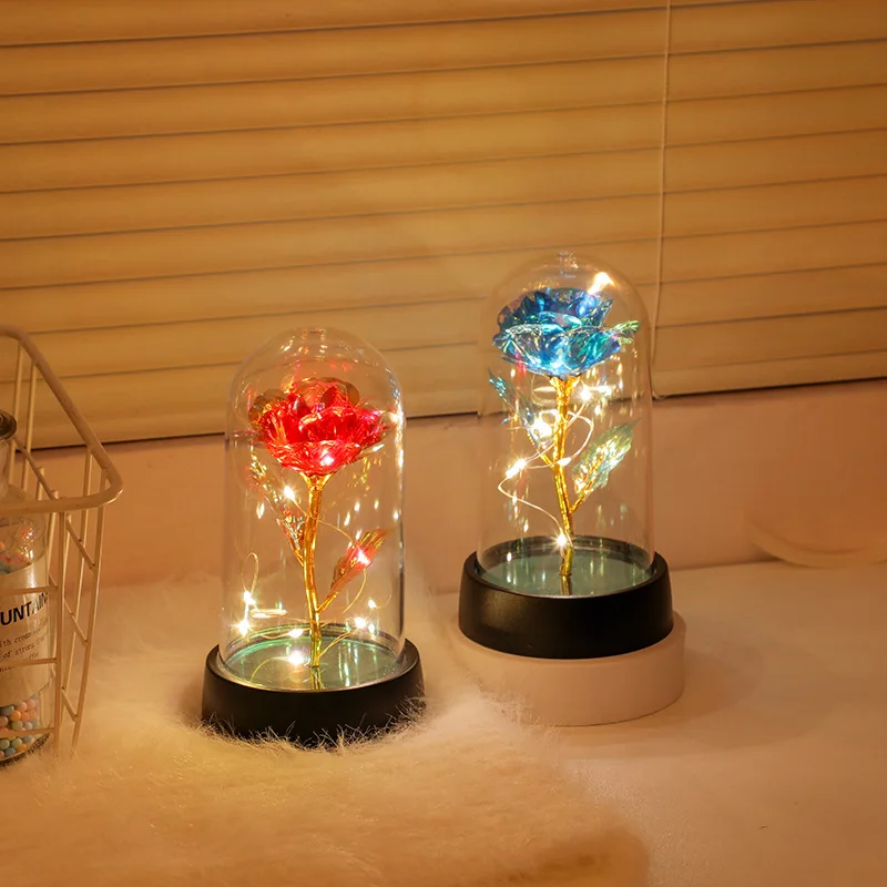 Customized-Border Eternal Flower Acrylic Lampshade Rose Night Light Reflective Foil Flower Mother's Day Desktop