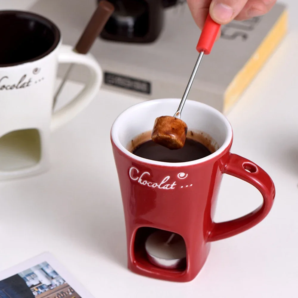 130ml Ceramic Fondue Cup Multi-Use Candle Melting Cup for Chocolate Cheese Butter Ice Cream Dishwasher Friendly Mug