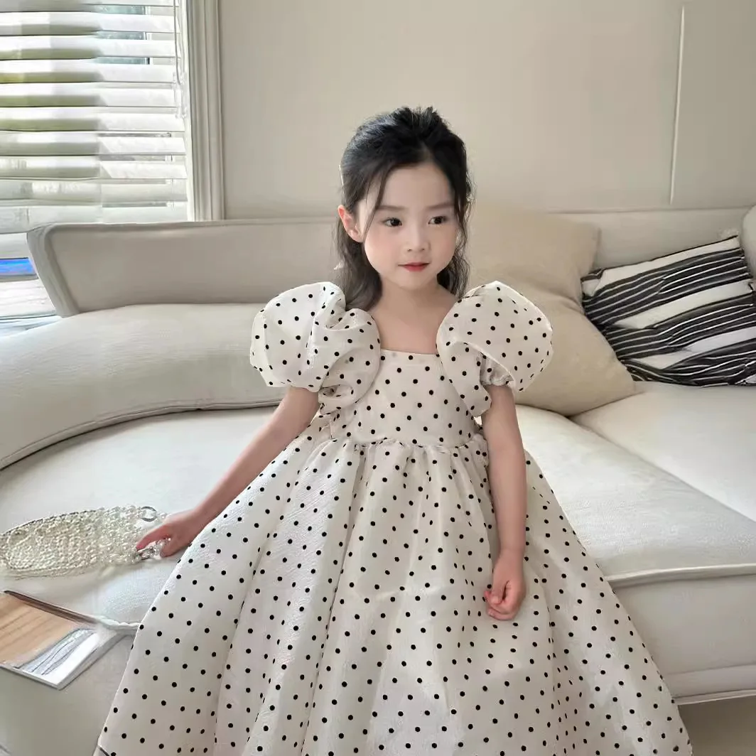 

Baby Girl Dress Children Skirt Summer New Girls Polka Dot Puffy Sleeve Dress Korean Baby Style Short Sleeve Fashion Dress