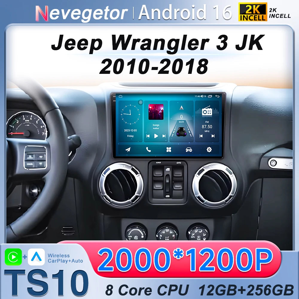Car Radio Android 16 For Jeep Wrangler 3 JK 2010 - 2018 Carplay Stereo Head Unit Multimedia Video Player Wireless GPS Navigation