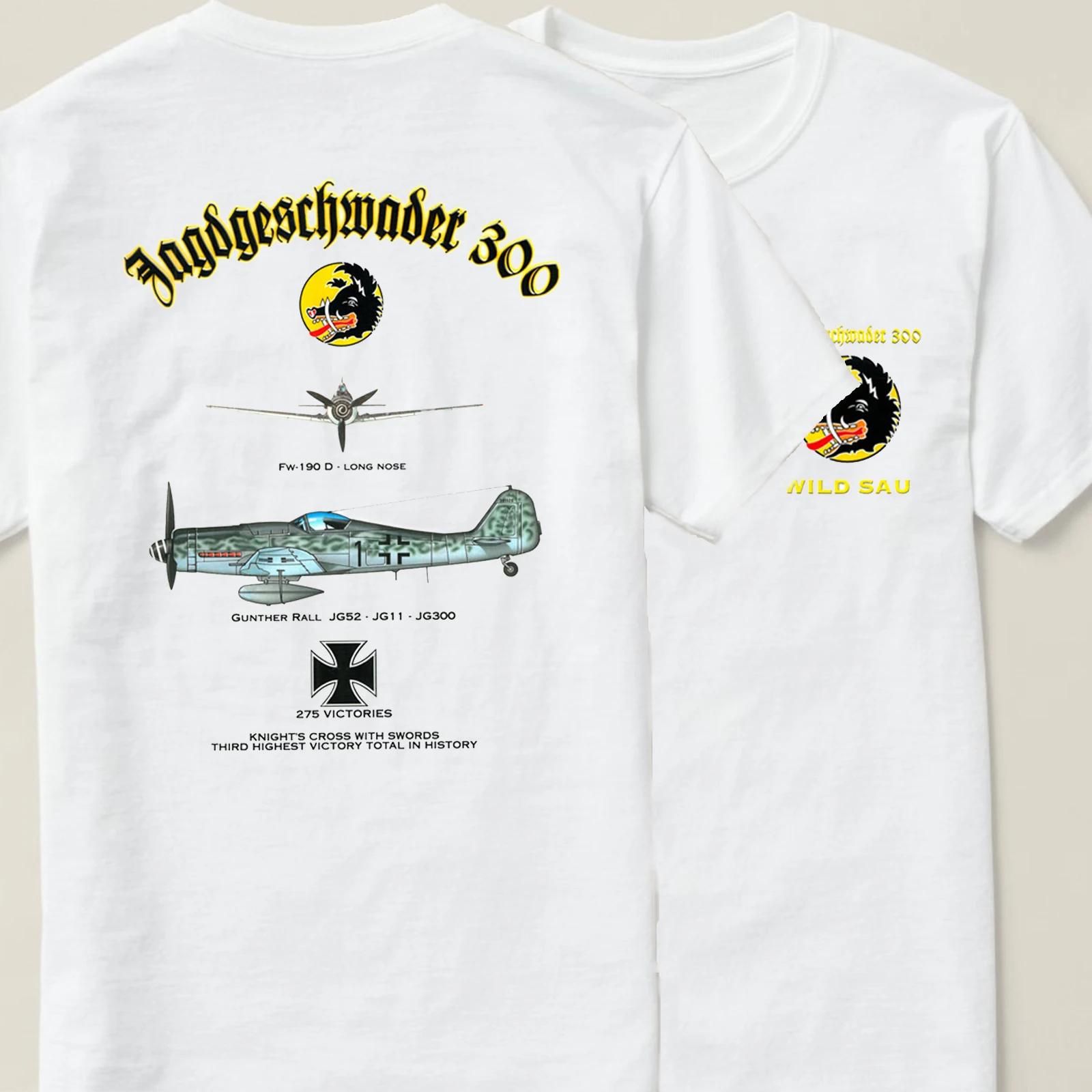 WWII German JG 300 Ace Pilot Gunther Rall FW-190D Fighter T Shirt. 100% Cotton Casual O-Neck T-shirt Loose Top New Size S-3XL