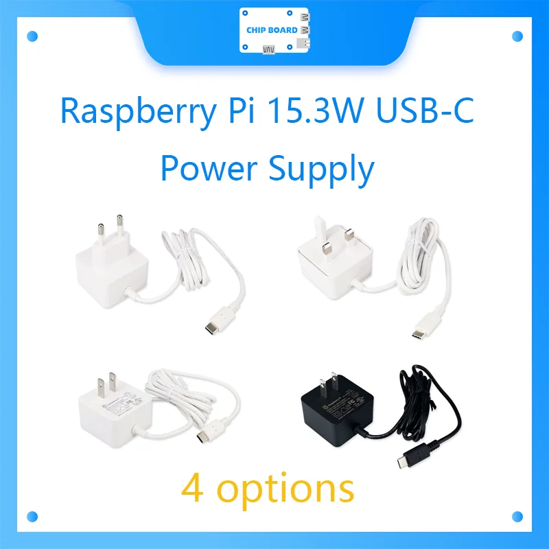 

Raspberry Pi 15.3W USB-C Power Supply The official and recommended USB-C power supply for Raspberry Pi 4