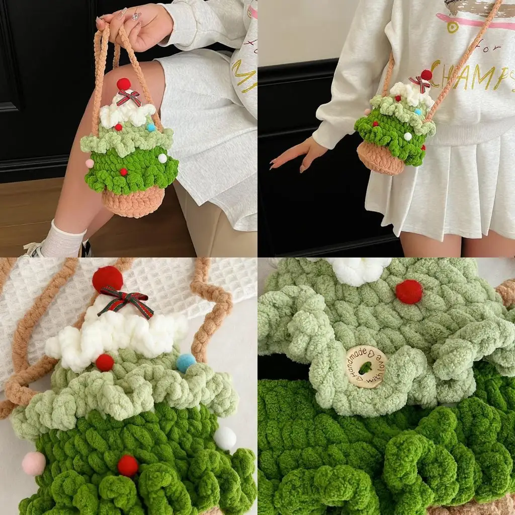

Christmas Themed Knitted Bag Carryall Crossbody Purse For Gift Shopping Trip
