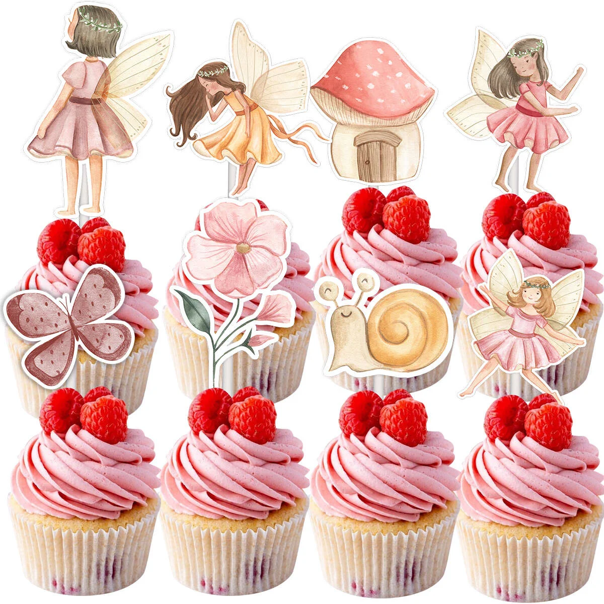 24 Teile/satz Schmetterling Fee Serie Kuchen Topper Pilz Insekt Papier Topper Für Mädchen Schmetterling Fee Geburtstag Party Dekorationen