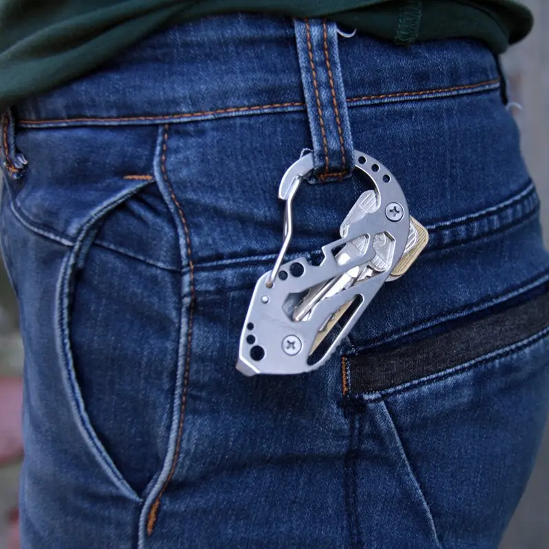 Carbin Clip for Outdoor Multi-Function, Quick Mount Button, Stainless Steel Combination, EDC Tool Driver
