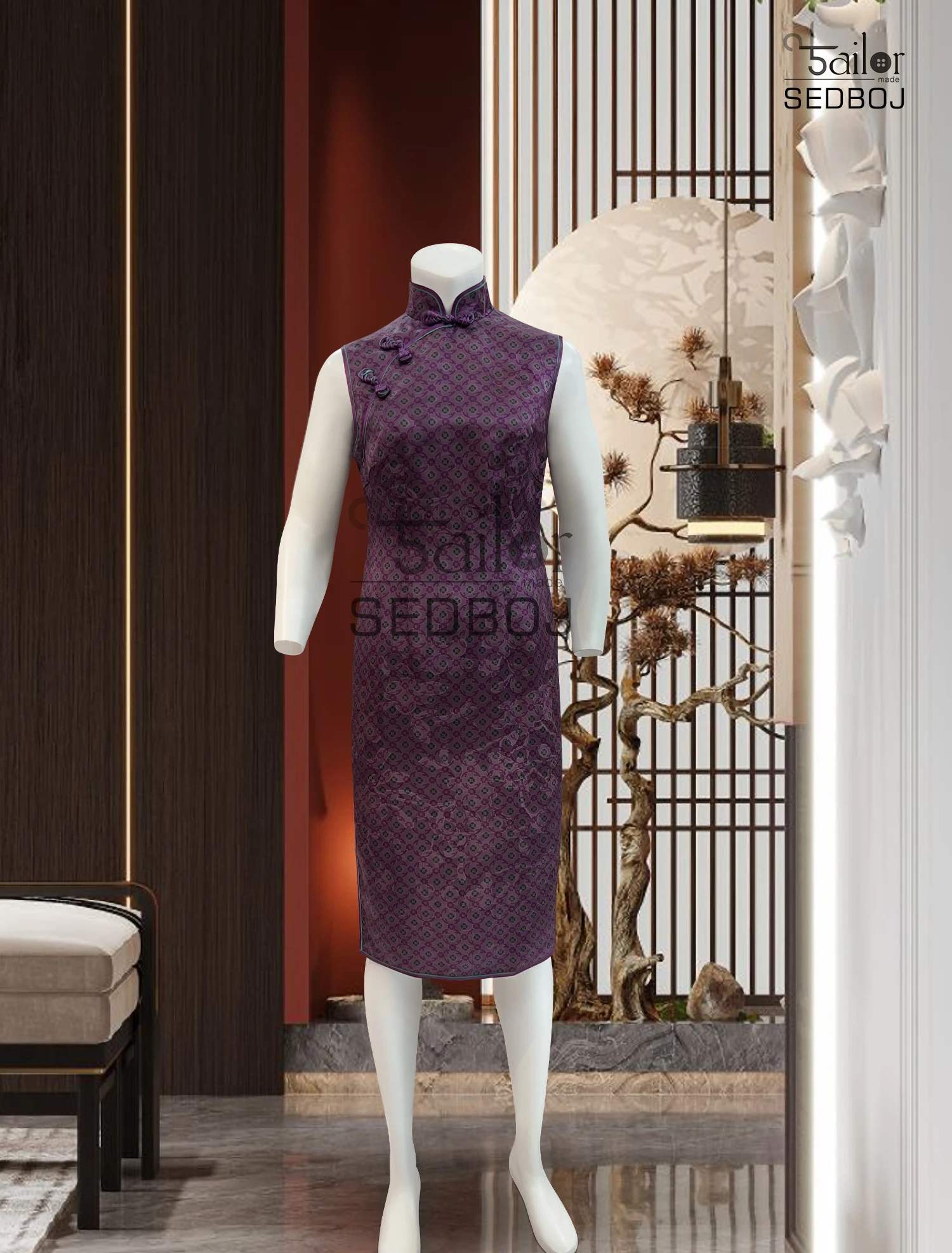 Retro purple Chinese style straight tube comfortable cheongsam custom clothing