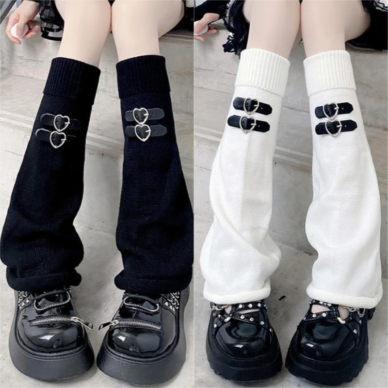 

JK вязаные длинные носки в стиле панк сердце кожаные грелки для щиколотки Y2K аксессуары аниме гетры японский стиль готическая Лолита чехлы для ног