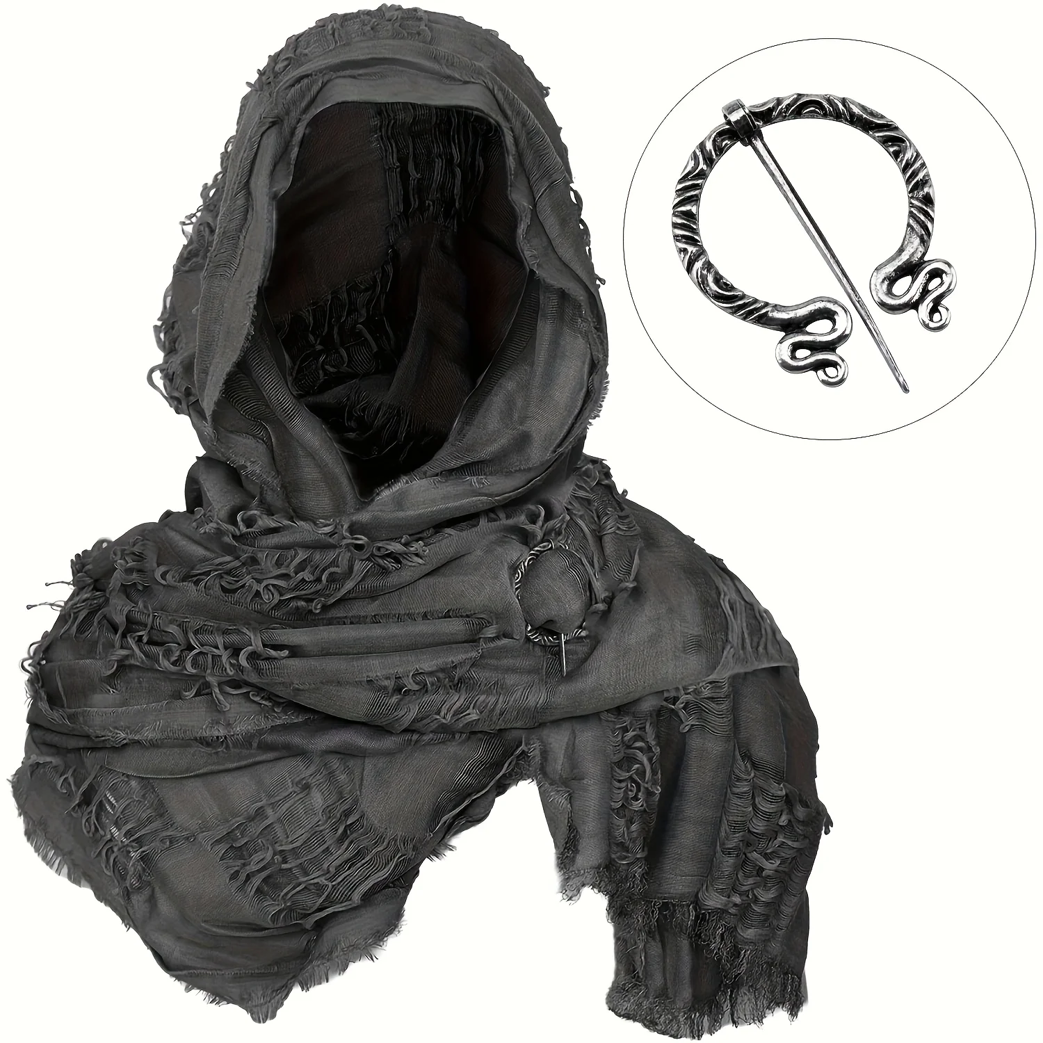 Customization Post-Apocalyptic Distressed Scarf Shawl And Brooch Set, Medieval Renaissance Viking Style Faded Cloak, Hallow