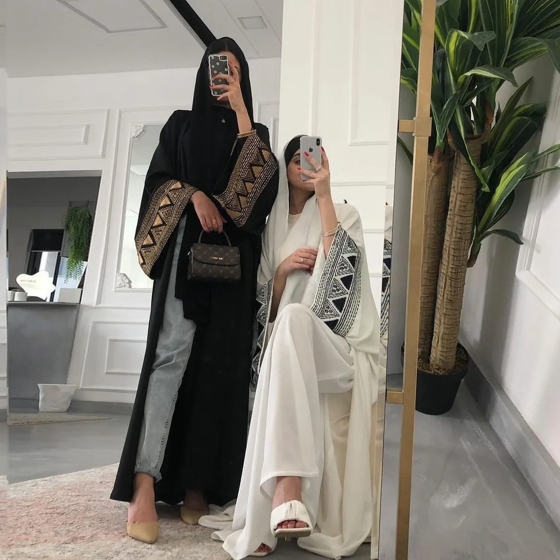 Eid białe otwarte Kimono Abaya Dubai luksusowe hafty Islam muzułmańska sukienka Kaftan Kebaya palestyna Abayas kobiety Jalabiya Vestidos