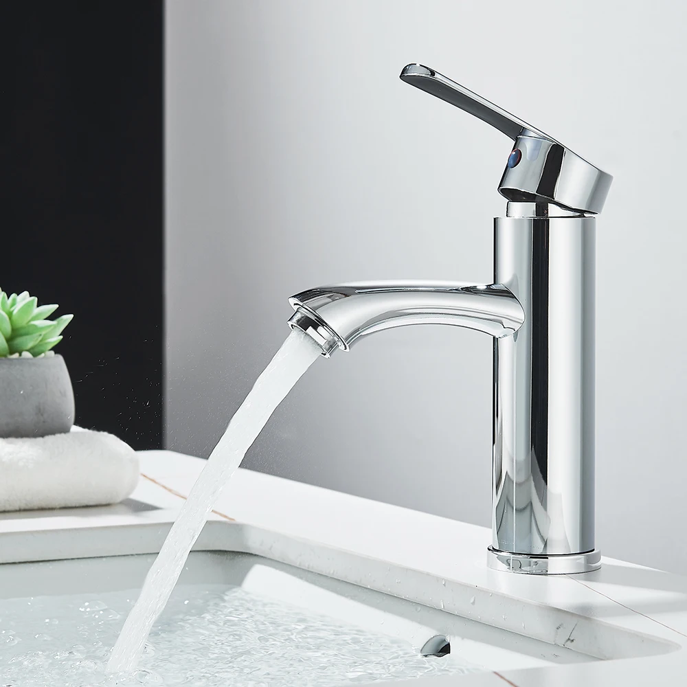 Chromowana bateria umywalkowa bateria zlewozmywakowa do montażu na pokładzie pojedynczy uchwyt pojedynczy otwór bateria zimnej ciepłej wody bateria umywalkowa do łazienki