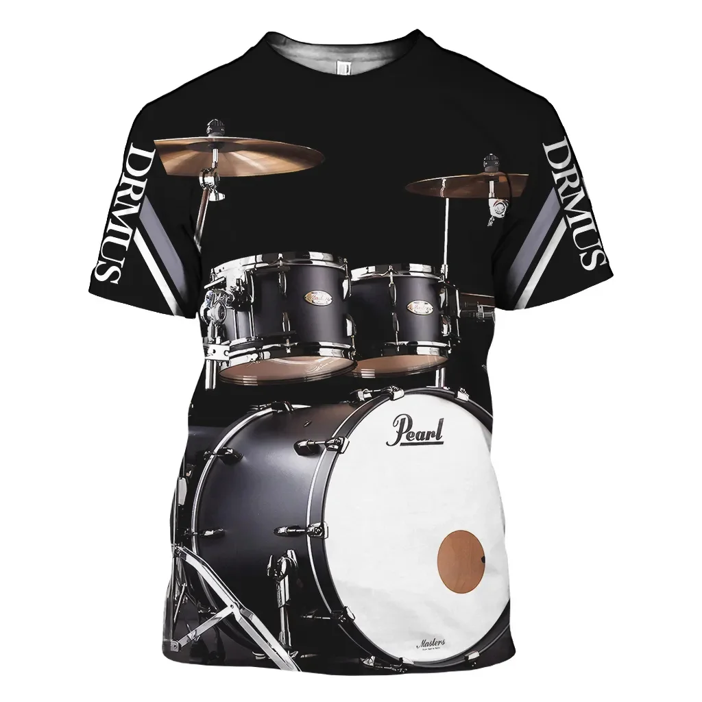 Classic Instrument Drumbeat 3D Printed Pattern Summer Men\'s T-shirt Oversized Casual Short Sleeve Shirt Trend Fashion Music Top