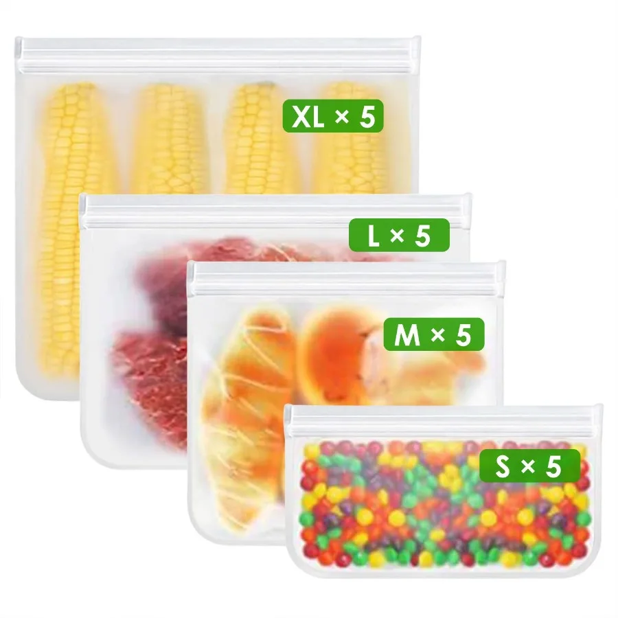 

20Pcs Reusable Food Storage Bags 5 Sandwich Snack Gallon Quart Bag Leakproof BPA Free Food Container Freezer Safe Lunch Bag
