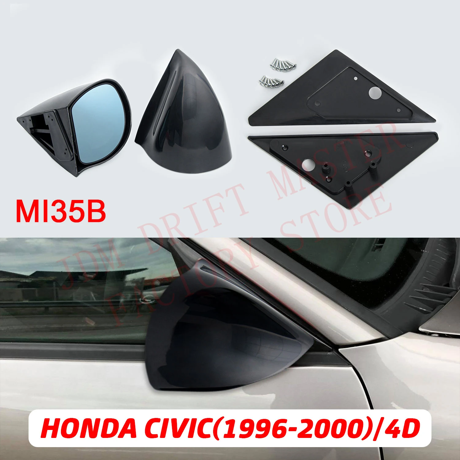 JDM Black Spoon Side Door Manual Mirrors Car Rearview Side Mirror for Honda Civic 1992-2000 EG/EK 4Drs/2Drs/Mitsubishi EVO