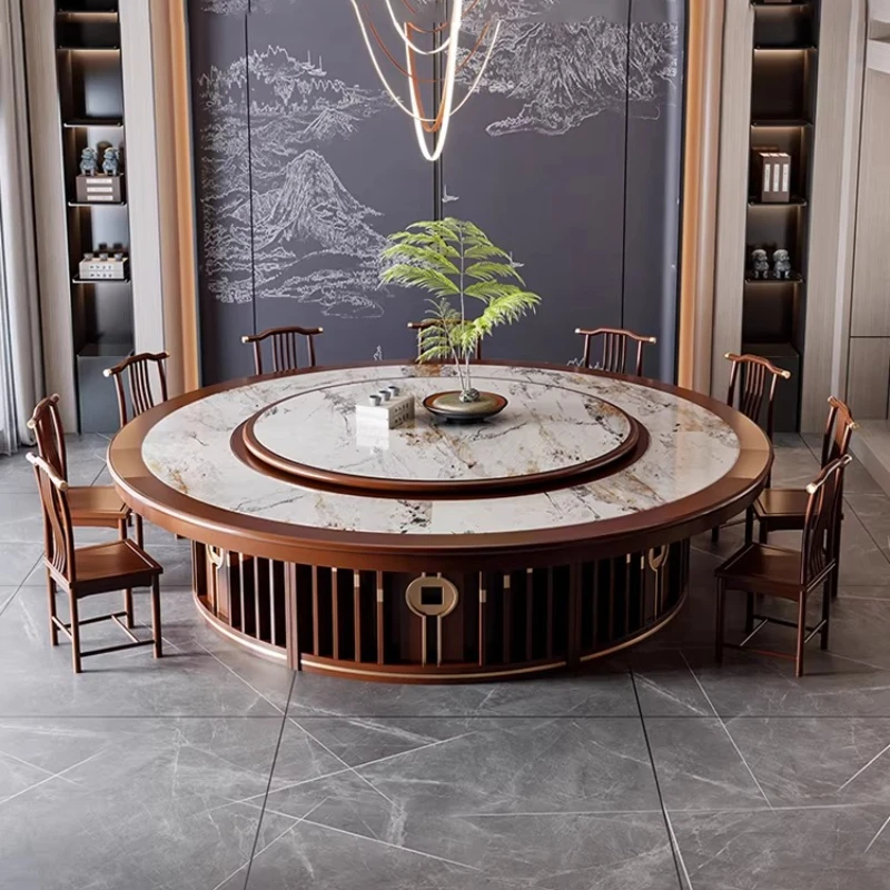 

New Chinese-style hotel rock slab dining hotel clubhouse box large round table for 15 people and 20 people hot